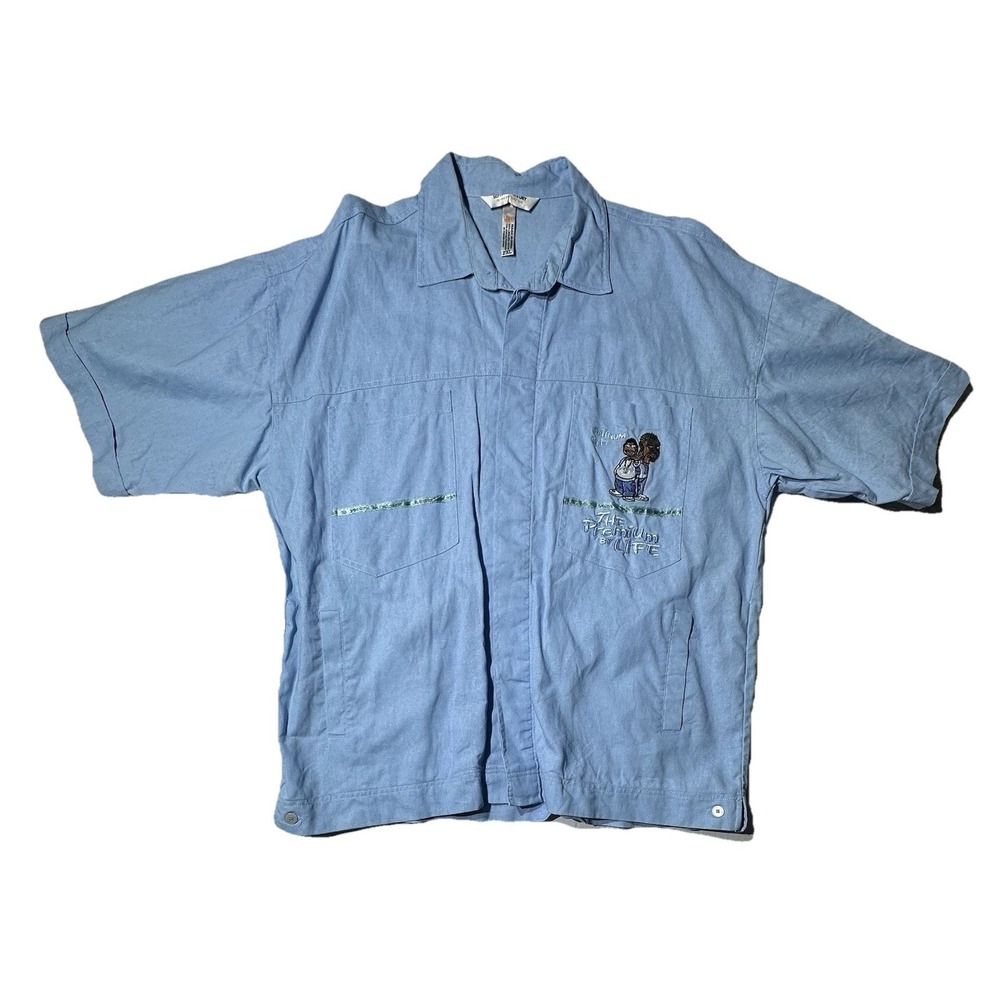 Hip Hop History Button Up Shirt Mens 2XL Light Blue Embroidered Studded